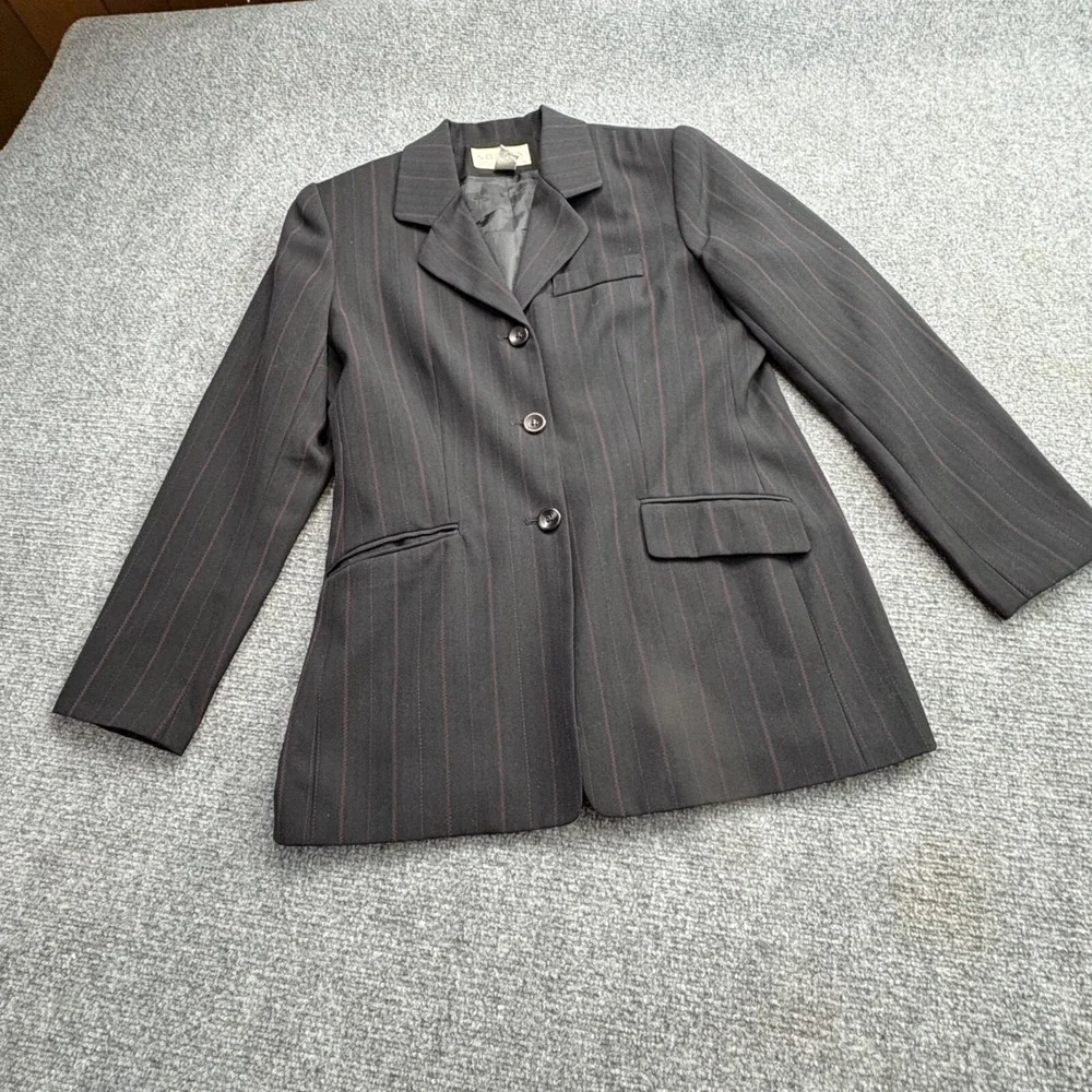 VTG Norton McNaughton Suit Blazer 12 Skirt 14 Black Pinstripe Maxi‎ Y2K Modest